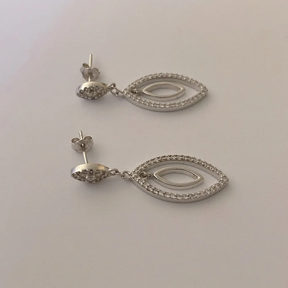 925 Silver oval cz dangling post earrings - Picture 3 of 6